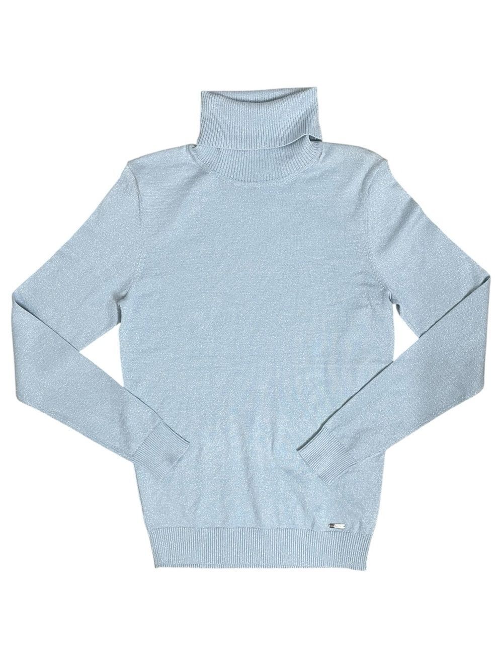 Calvin Klein Shimmer Turtleneck Sweater Blue Metallic Knit Size Small